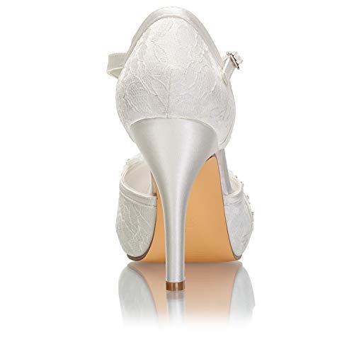 Emily Bridal Wedding Shoes Peep Toe Lace Imitated Silk Stiletto Bridal Pump Shoes (EU37/6.5 B(M) US, Ivory)4