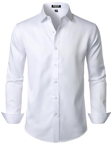 Men's Stretch Wrinkle Free Dress Shirts Formal Prom Wedding Long Sleeve Button Down Shirts