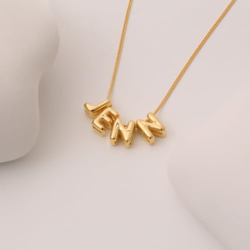 image for Ajiangwu Personalized 3D Bubble Letter Necklace,18K Gold Plated Custom