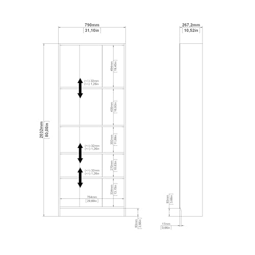 Tvilum Element Wide 5 Shelf Bookcase, Tall, White - Thumbnail 3