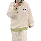 [MilaCorinna] レディース パジャマ ルームウェア ふわふわ セットアップ もこもこ あったか フランネル 可愛い パンダ ケーブル柄 女性用 ホームウエア 上下セット 部屋着 室内着 長袖パジャマ 2点セット 防寒 保温 秋 冬 軽量 プレゼント