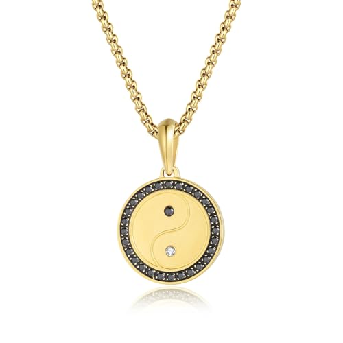 GAVU Yin Yang Necklace for Men Women 24 18K Gold-Plated Stainless Steel Pendant Necklace for Men