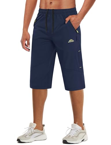Image of MAGCOMSEN Men's Capri Shorts Quick Dry Below Knee 3 /4 Capri Pants with Zipper Pockets for Workout Running Training Summer