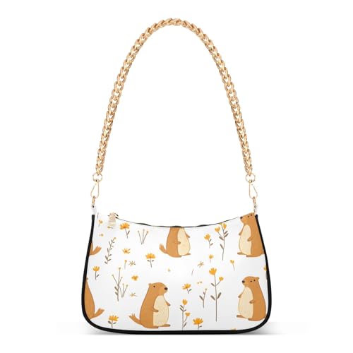 Clutch Shoulder Bags Tote Evening Purse Handbags for Women Groundhog Little Flower Hobo Bags with Zipper Closure