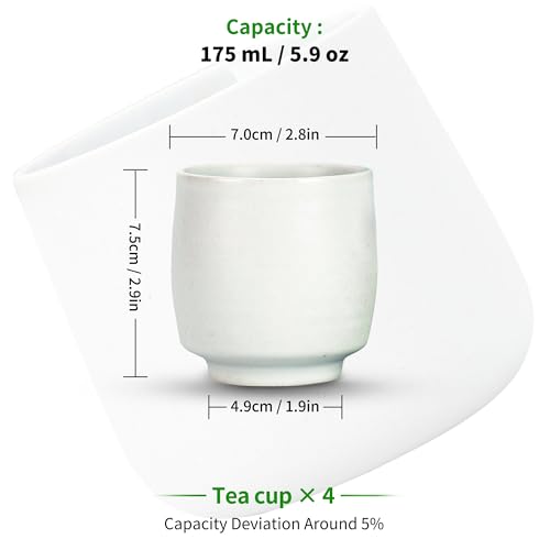 Image of TEANAGOO Japanese Tea Cups, Chinese Tea Cup, 7.2Oz / 205 Ml, Ceramic Tea Cups for Adults, Ceramic Cups no Handles, Japanese Cups, Asian Matcha Cup, Ivory White, 4 Pcs /Box, H7