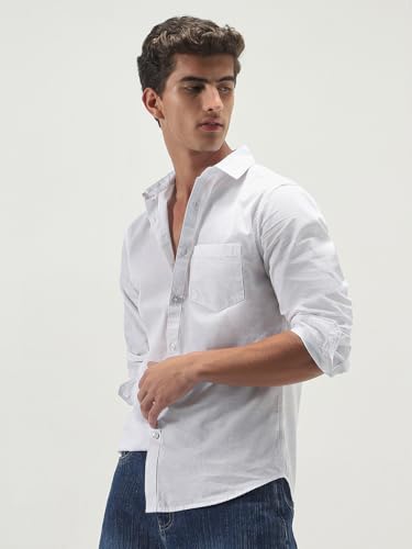 Image of Urbano Fashion Men's Cotton Full Sleeve Regular Fit Casual Solid Slub Shirt with Spread Collar
