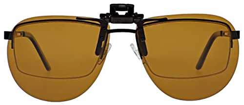 Polarized Clip-On Flip-Up Plastic Sunglasses - Aviator - 58Mm Wide X 52Mm High (134Mm Wide) - Polarized Brown Lenses #TOP1