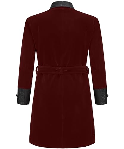 Men's Velvet Smoking Robe Double Breasted Long Jacket Blazer with Belt for Wedding Dinner Party2