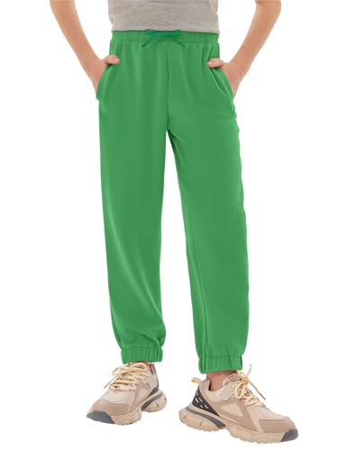 Haloumoning Pantalones de chándal para niños, corte regular, ligeros, monocolor, pantalones de deporte, informales, pantalones de ocio, con cintura elástica y bolsillos, verde, 7-8 años