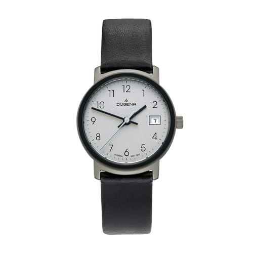 Dugena Damen-Armbanduhr Nero, Quarz, Edelstahlgehäuse, Mineralglas, Lederarmband, Dornschließe, 5 bar, Farbe:Silber/Schwarz