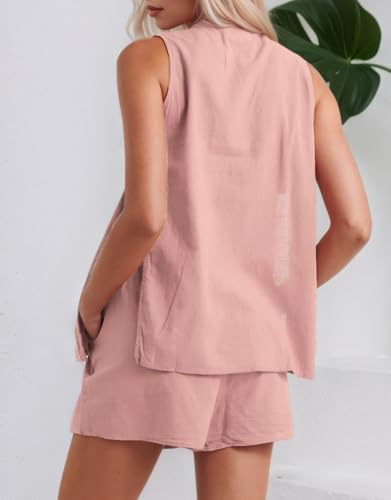 Kedera Women's Summer 2 Piece Outfits Sleeveless Matching Sets Button Down V Neck Vest Waistcoat and Pockets Shorts2
