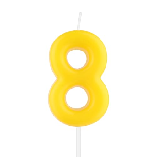 iNINGER Yellow Number 8 Candles,8th Birthday Number Candles,Lemon-Yellow Candle Cake Topper Decorations for Birthday Party Weddings Anniversary Supplies