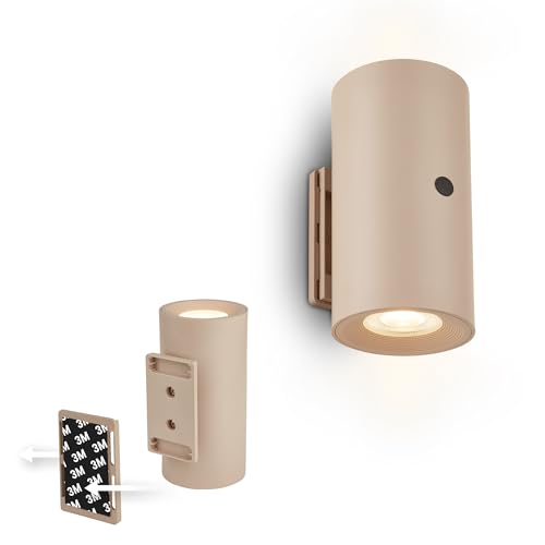 BRILONER Sticklights - LED Wandleuchte ohne Stromanschluss und ohne Bohren mit Akku, Touch, dimmbar, warmweißes Licht, Wandlampe zum Kleben, Leselampe, Wohnzimmerlampe, Flurlampe, 6,1x12 cm, Beige