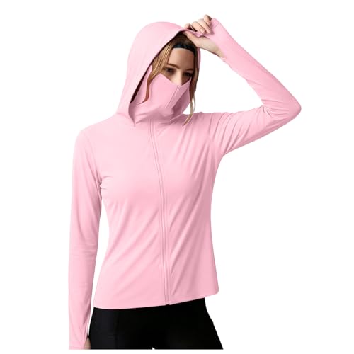 Ropa de Proteccion UV para Mujer,Cremallera Anti UV Sudadera con Capucha con ala Proteccion Solar,Chaqueta Ligera Solar Capucha,Transpirable,Chaqueta Deportiva,Chaqueta para Correr,Chaqueta Deportiva