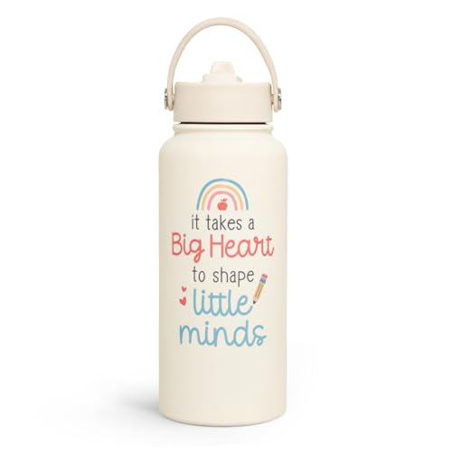 SANDJEST Teacher Appreciation Gifts - It Takes a Big Heart to Shape Little Minds Water Bottle 32oz Stainless Steel Insulated with Lid, Teacher Gifts from Students for Teacher's Day Back to School by SANDJEST - Used condition - CA$22.12