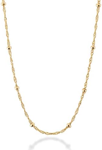Miabella Italian 18K Gold Over Silver Singapore Bead Chain Station Necklace for Women, Made in Italy