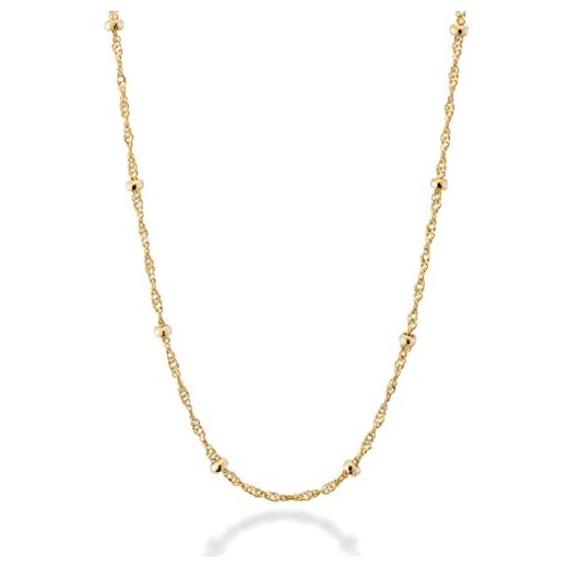 Miabella 18K Gold Over Silver Italian Singapore Bead Chain Station Necklace for Women Teen, Made in Italy (Length 20 Inch)