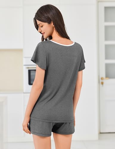 Image of Ekouaer Womens Pajama Set Summer Short Sleeve Pjs Sleepwear Cute 2 Piece Lounge Sets S-XXL