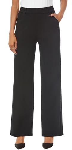 iChosy Womens Wide Straight Leg Pull-On Trousers Casual Slacks Dress Pants with Pockets - Image 4
