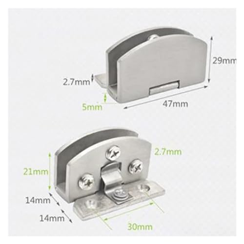 Pince de porte pour verre 5-8mm sans perçage avec charnière fluide argentée