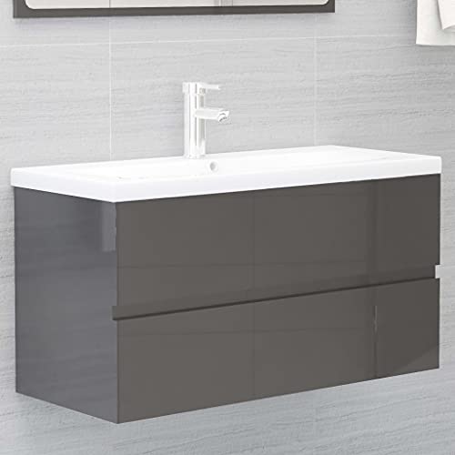 vidaXL-Mueble-con-Lavabo-Armario-Tocado-Fregadero-Aseo-Cuarto-de-Bano-Inodoro-Ducha-Banero-Mobiliario-Robusto-Estable-Aglomerado-Gris-Brillante