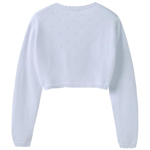 Image of Girls Long Sleeve Cardigan Kids Button Closure Knitted Bolero Shrug Girls Sweaters Tops
