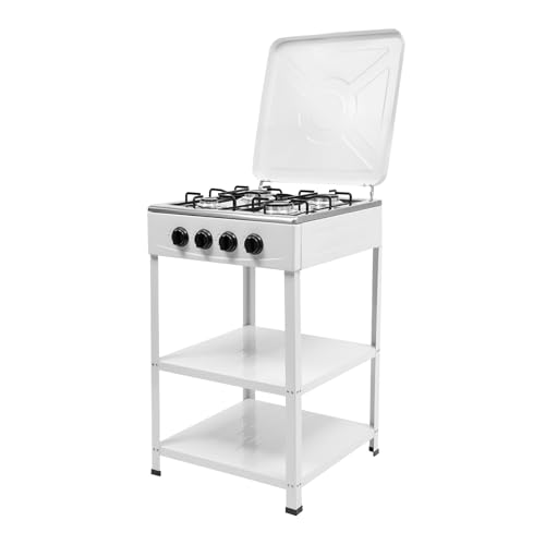 KKVUIIF Cocina de gas con 4 fuegos, cocina de gas natural independiente con soporte antideslizante, hornillo de gas para camping, estufa de gas, estufa de gas, camping, 49 x 49 x 79 cm (blanco)