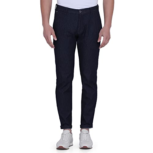 Image of Blackberrys Men Navy Vertical-Stripes Trousers