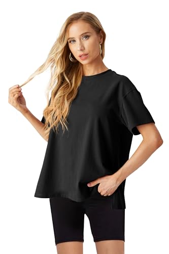 Lepunuo Oversized T Shirts for Women Summer Tops 2024 Trendy Cotton Casual Loose Fit Short Sleeve Side Slit Tee Shirts4