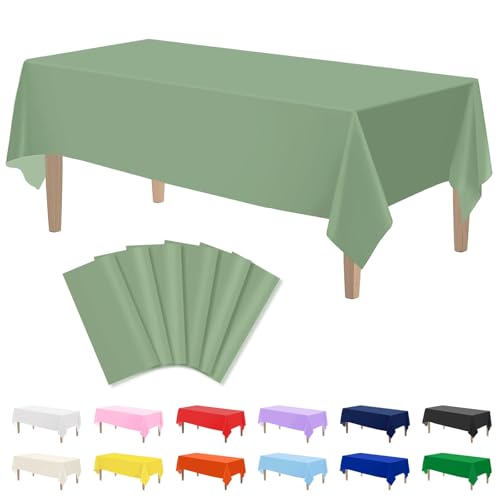 Image of Kopokita 6 Pack Sage Green Plastic Tablecloths Disposable 54 x 108 Inch