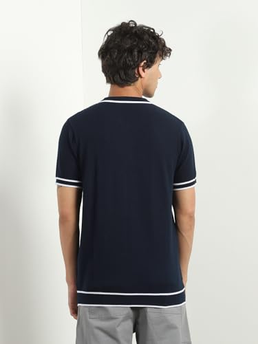 Image of NOBERO Men's Textured Polo Shirt, 100% Cotton Flat Knit, Regular Fit, Vibrant Hues, Classic Polo Collar, Soft & Breathable Casual Wear