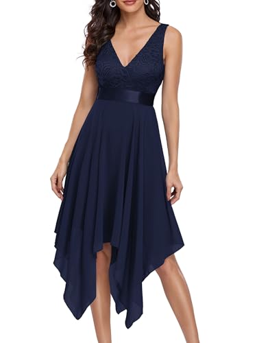Image of Ever-Pretty Women's Spring V Neck Lace Chiffon A Line Prom Dresses Semi Formal Cocktail Wedding Guest Dress 0207