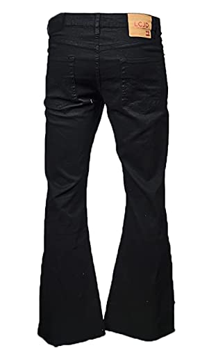 LCJ Denim Pantaloni da uomo Flare Corduroy velluto nero jeans indie retrò anni '70 Bell Bottoms, Nero , W38 / L30
