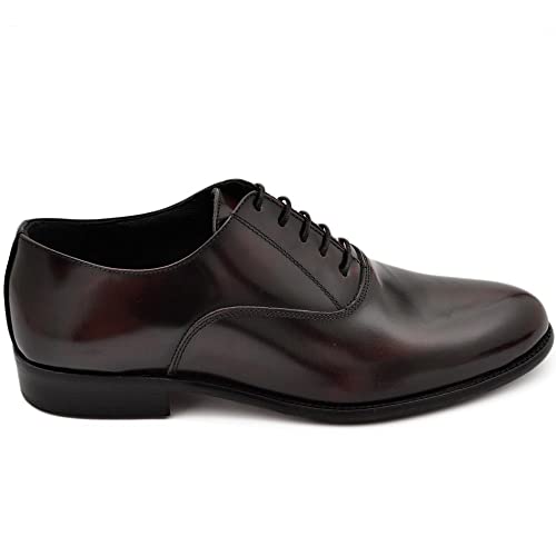  Scarpe Uomo Stringate Chiusa Liscia Vera Pelle Bordeaux Spazzolata Fondo Classico Vero Cuoio Antiscivolo (40 EU)