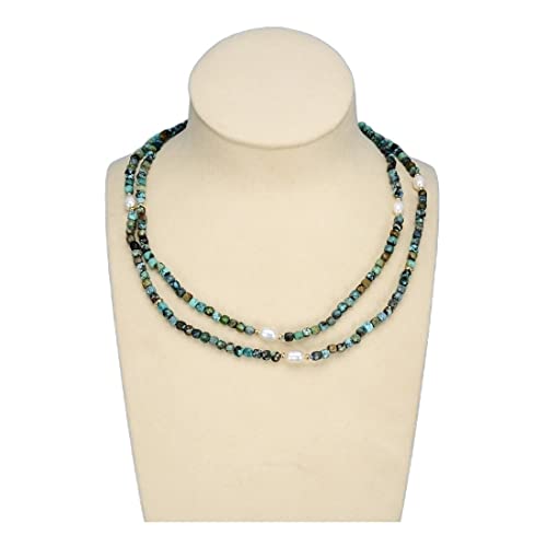 Collier 2 brins turquoise bleue perles facettées anti-ternissement bijou femme 18"