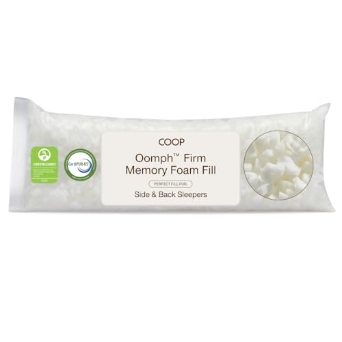Coop Home Goods Extra Oomph Firm Fill, Cross-Cut Memory Foam, Extra Fill Bag, Refill to Customize Your Premium Adjustable Pillow, GREENGUARD Gold and CertiPUR-US Certified