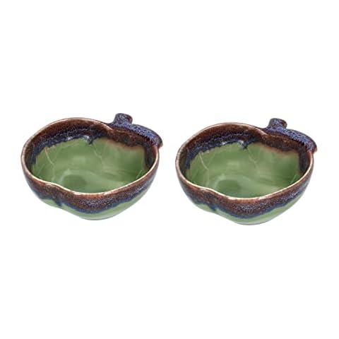 Casavani Set of 2 Ceramic Apple Sauce Dish 4 oz - Small Dipping Cup Mini Serving Pinch Bowl for Soy Sauce, Condiment, Spice, Charcuterie (Green) Cover