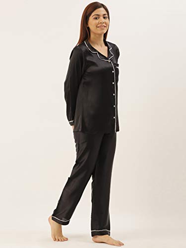 Image of STORIES OF BANNO'S SWAGGER Women Satin Solid Night Suit Set | Premium Soft Satin Nightwear Pajama Set | Stylish Comfortable Sleepwear for Ladies | Elegant Lounge Wear Night Dress