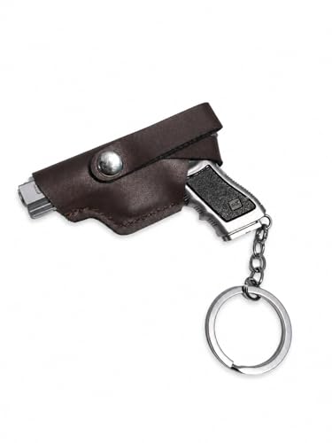 Image of Mini Metal Toy Gun Keychain with Leather Style Holster | Alloy Handicraft Collectible Key Ring | Stylish Pocket Keychain Gift for Boys & Men