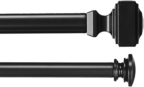 AmazonBasics 1" Double Curtain Rod with Square Finials - 72" to 144", Black