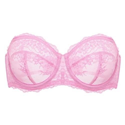 Image of DOBREVA Unlined Lace Strapless Bra Sexy See Through Plus Size Convertible Underwire Bras