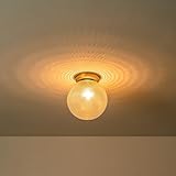 1-Light 11 in. Gold Clear Textured Prismatic Glass Globe Bubble Orb Semi-Flush Mount Light 9.8 W X H Mid-Century Modern Contemporary Vintage Metal