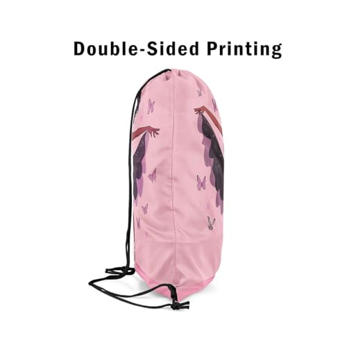 Image of jejeloiu Ballet Drawstring Backpack 13x15.7inch Black American Waterproof Gym Drawstring Bags Princess Sports String Backpack Beach Swim Travel Bag Sackpack