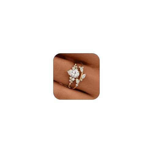 Engagement Rings for Women Non Tarnish Gold Wedding Ring Set for Women 14K Gold Plated Fake Engagement Ring Dainty Gold Stackable Rings Jewelry Gifts