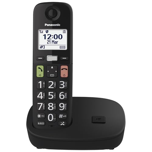 Panasonic KX-TGU110EXB digitales schnurloses Telefon, Basisstation & 1 Mobilteil, LCD-Display, große Tasten, Favoriten-Taste, hörgerätekompatibel, Schwarz
