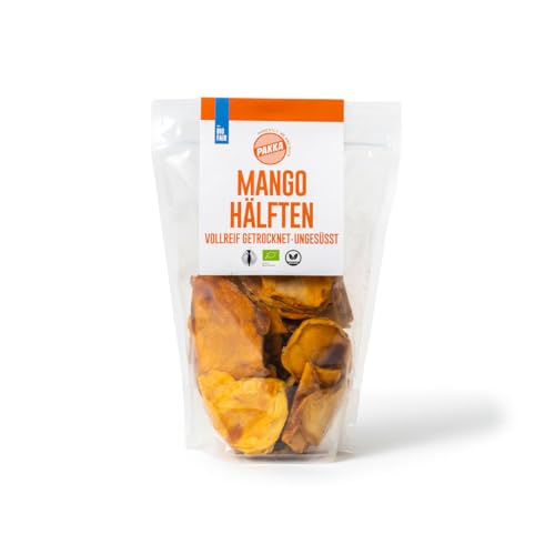 PAKKA - Bio getrocknete Mangohälften 600g – naturbelassen, unbehandelt – Rohkost Mango Hälften – von Natur aus sehr süß, weich, mürb, ungeschwefelt, Mangos direkt von Kleinbauern aus Mexiko, vegan