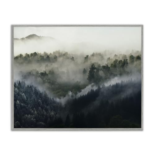 Foggy Green Mountain Peaks Landscape, 11 x 14 Inch Framed Giclée Print