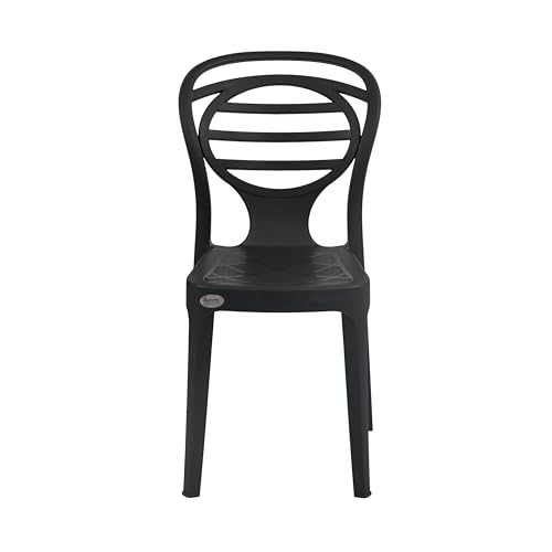 Image of Oaknest Supreme Oak Armless Plastic Dining Chair | Compact & Ergonomic Design for Home, Living Room, Balcony & Outdoor Seating | Color : Black, Set of 2