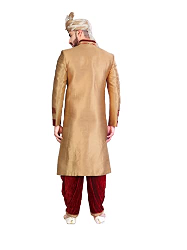 Luxurious Gold Maroon Indian Wedding Indo-Western Sherwani for Men3