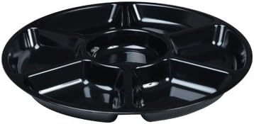 Fineline Settings 3510-BK, bandejas redondas de plástico negro de 16 pulgadas con 7 compartimentos con tapas de PET transparente de cúpula para